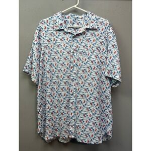 Age of Wisdom Mens XL Lobster Palm Tree Hawaiian Button Up Shirt Blue White Red